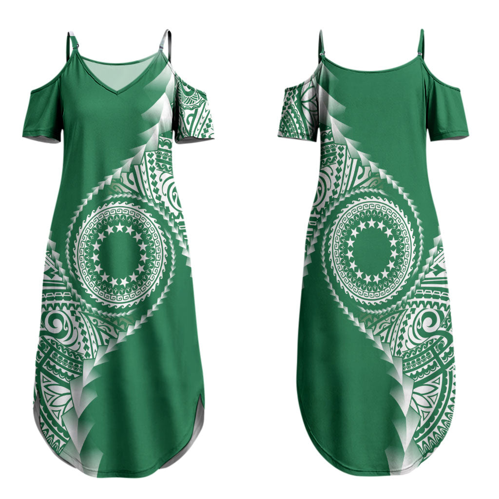 Cook Islands Gospel Day Family Matching Summer Maxi Dress and Hawaiian Shirt Green Tribal Curves