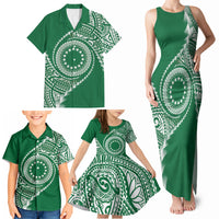 Cook Islands Gospel Day Family Matching Tank Maxi Dress and Hawaiian Shirt Green Tribal Curves