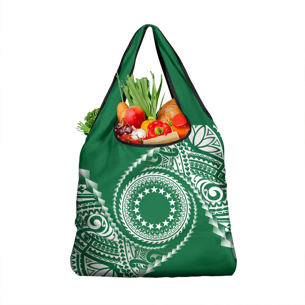 Cook Islands Gospel Day Grocery Bag Green Tribal Curves