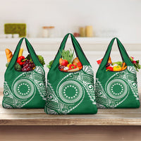 Cook Islands Gospel Day Grocery Bag Green Tribal Curves