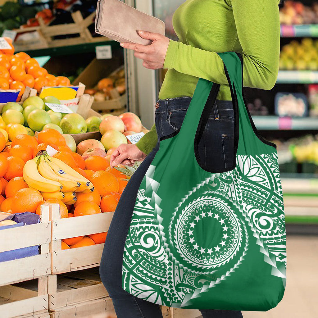 Cook Islands Gospel Day Grocery Bag Green Tribal Curves