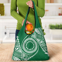 Cook Islands Gospel Day Grocery Bag Green Tribal Curves