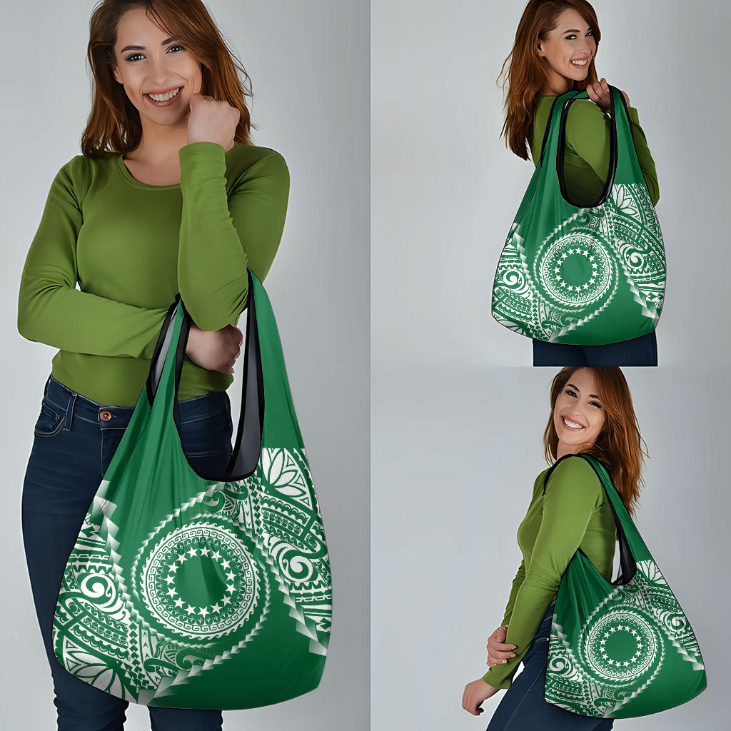 Cook Islands Gospel Day Grocery Bag Green Tribal Curves