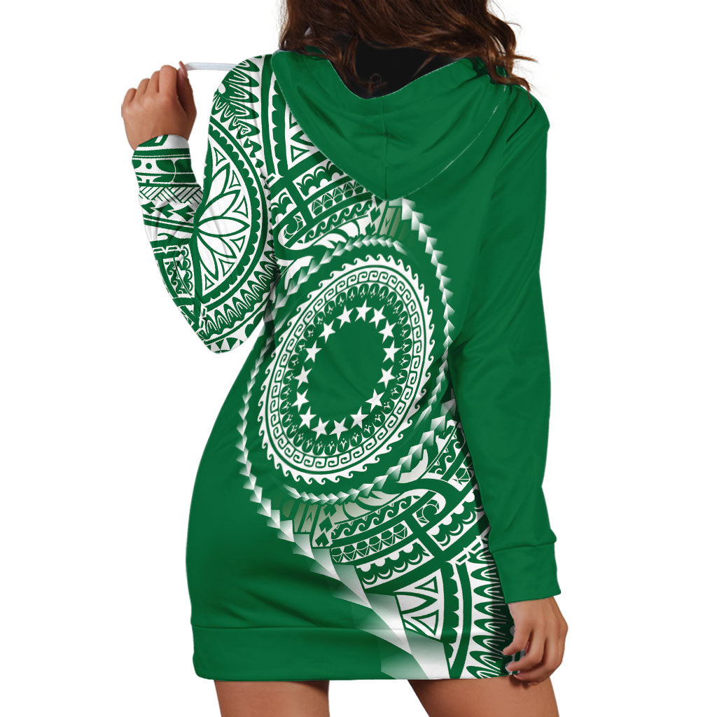 Cook Islands Gospel Day Hoodie Dress Green Tribal Curves
