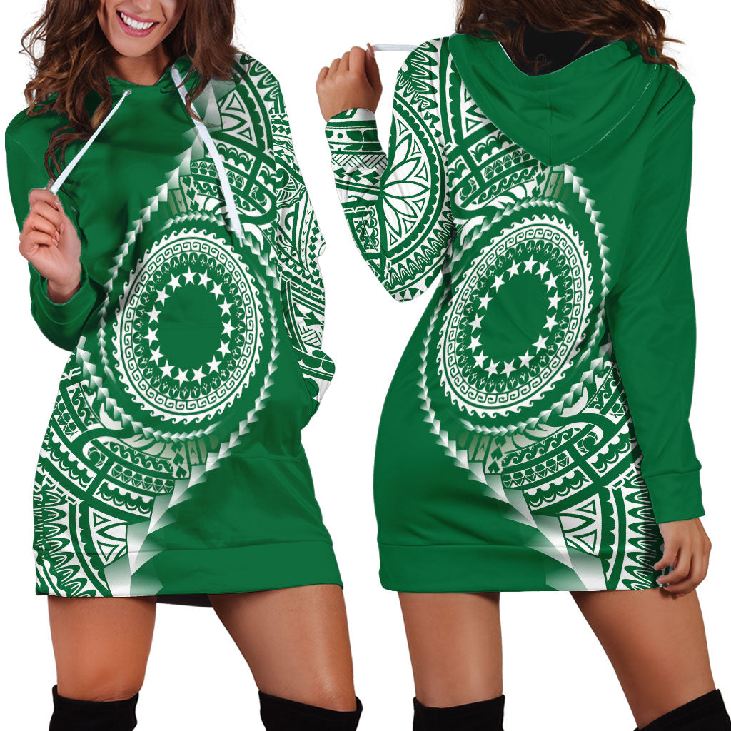 Cook Islands Gospel Day Hoodie Dress Green Tribal Curves