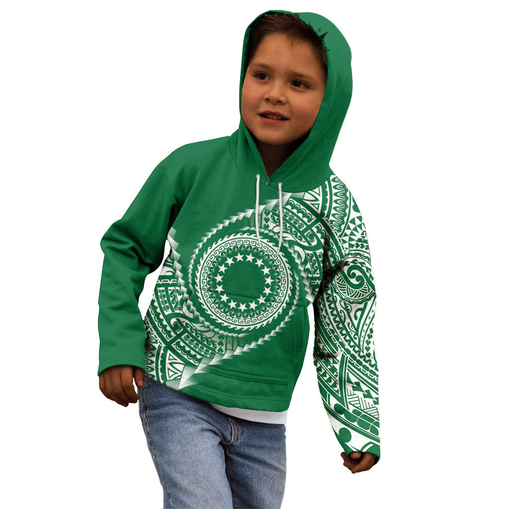 Cook Islands Gospel Day Kid Hoodie Green Tribal Curves