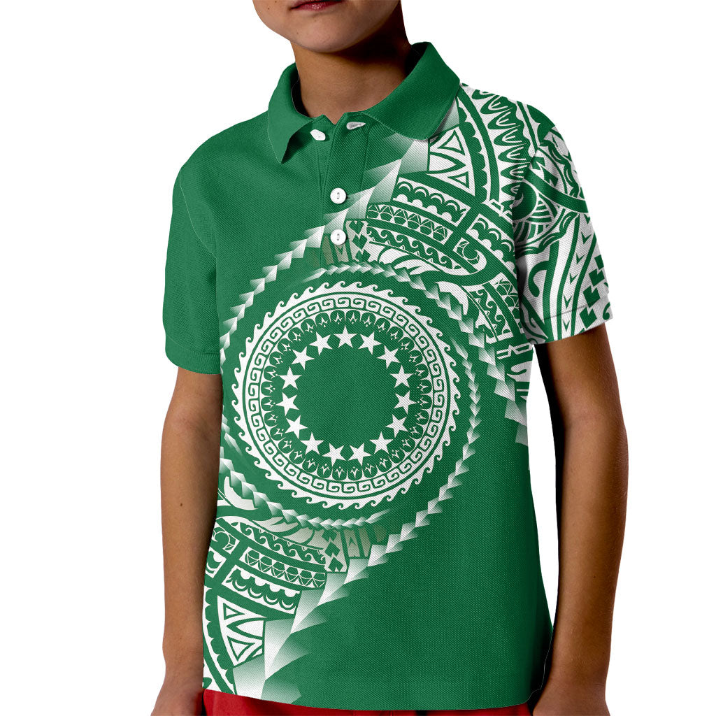 Cook Islands Gospel Day Kid Polo Shirt Green Tribal Curves