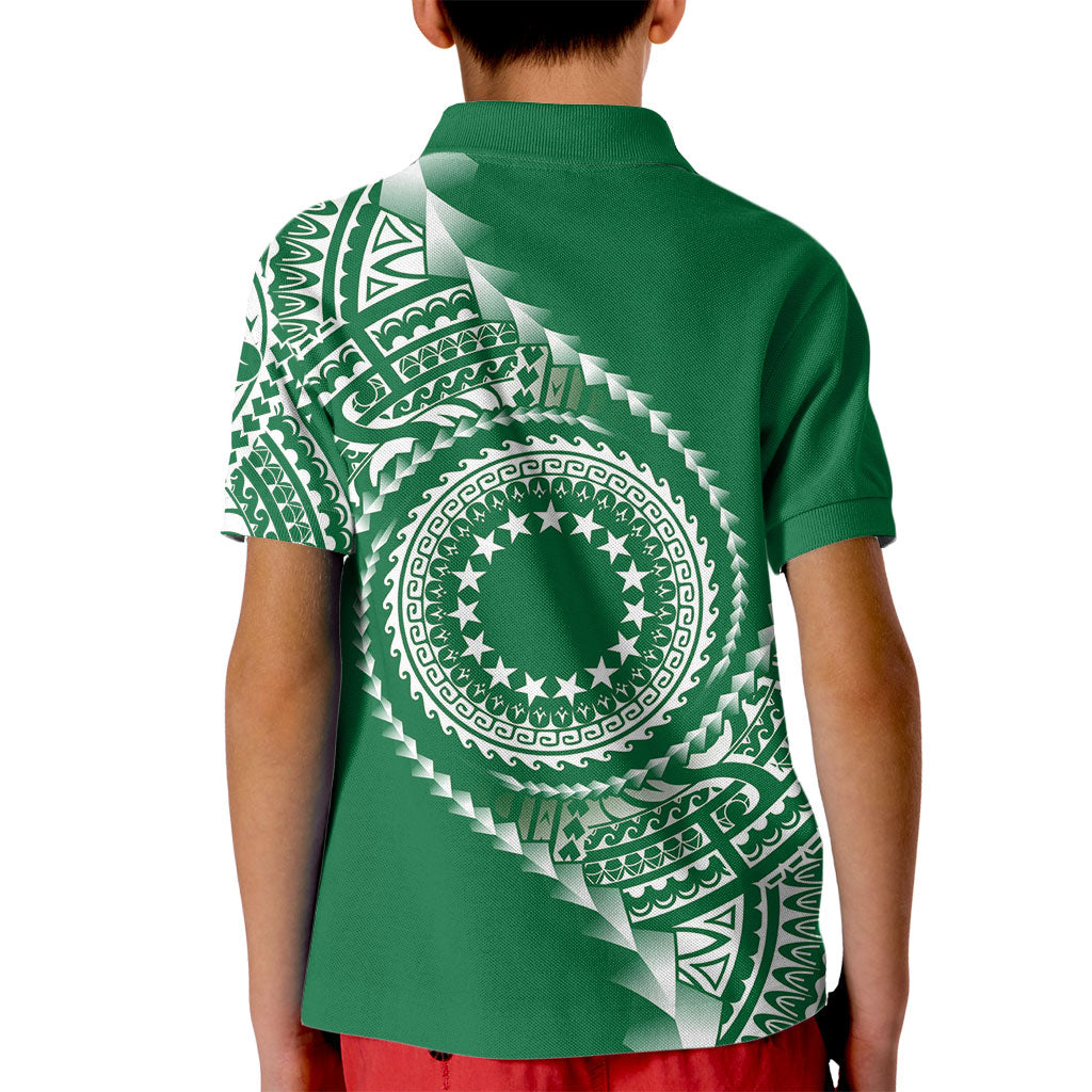 Cook Islands Gospel Day Kid Polo Shirt Green Tribal Curves