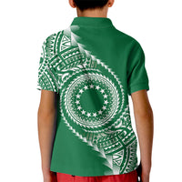 Cook Islands Gospel Day Kid Polo Shirt Green Tribal Curves