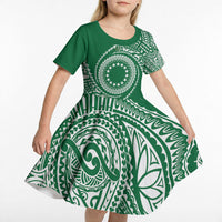 Cook Islands Gospel Day Kid Short Sleeve Dress Green Tribal Curves