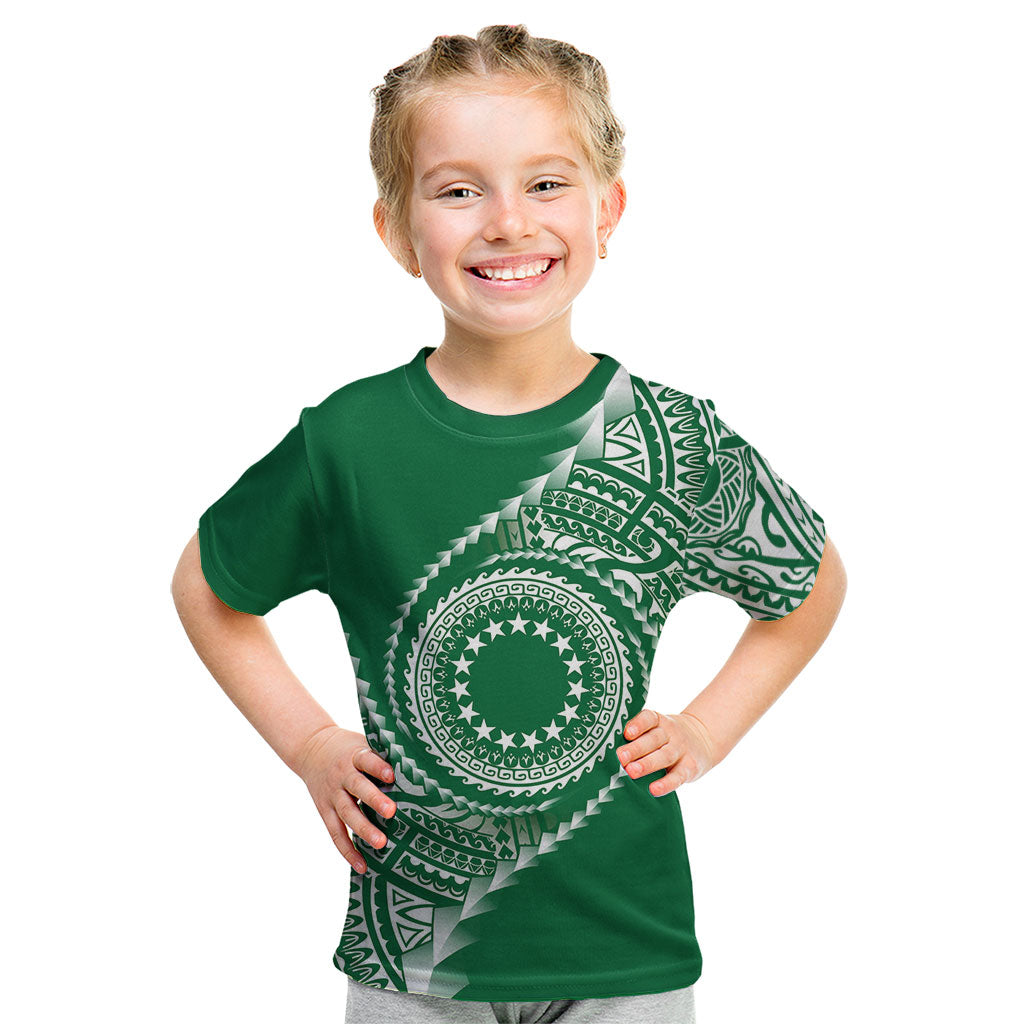 Cook Islands Gospel Day Kid T Shirt Green Tribal Curves
