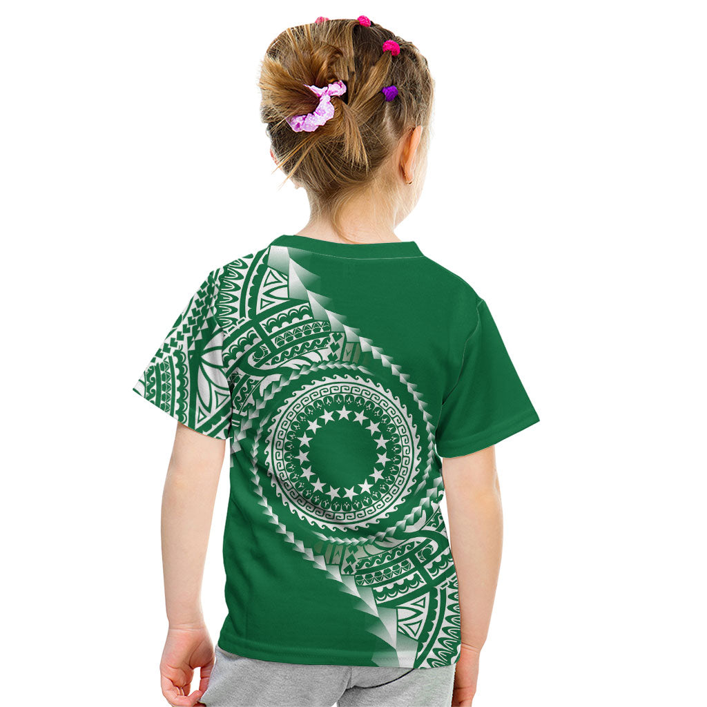 Cook Islands Gospel Day Kid T Shirt Green Tribal Curves
