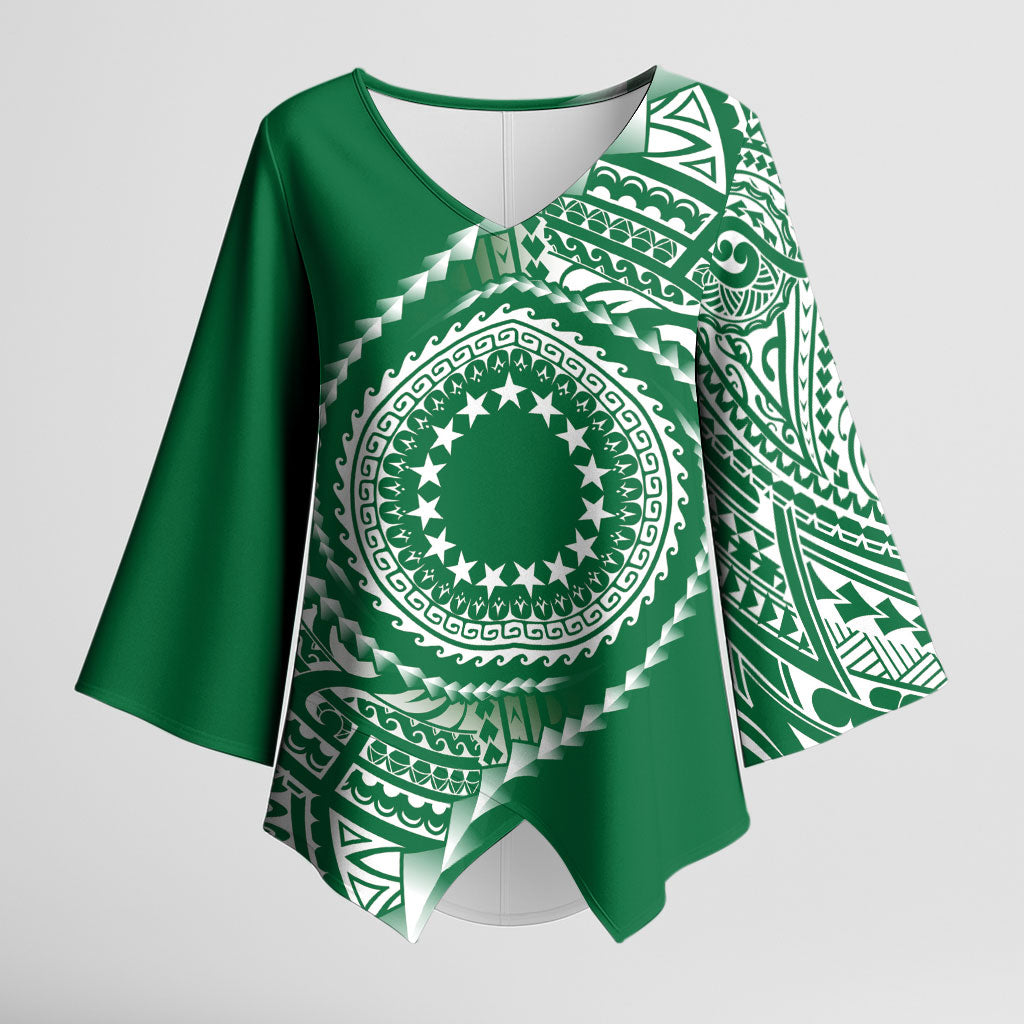 Cook Islands Gospel Day Kimono Sleeve Blouse Green Tribal Curves