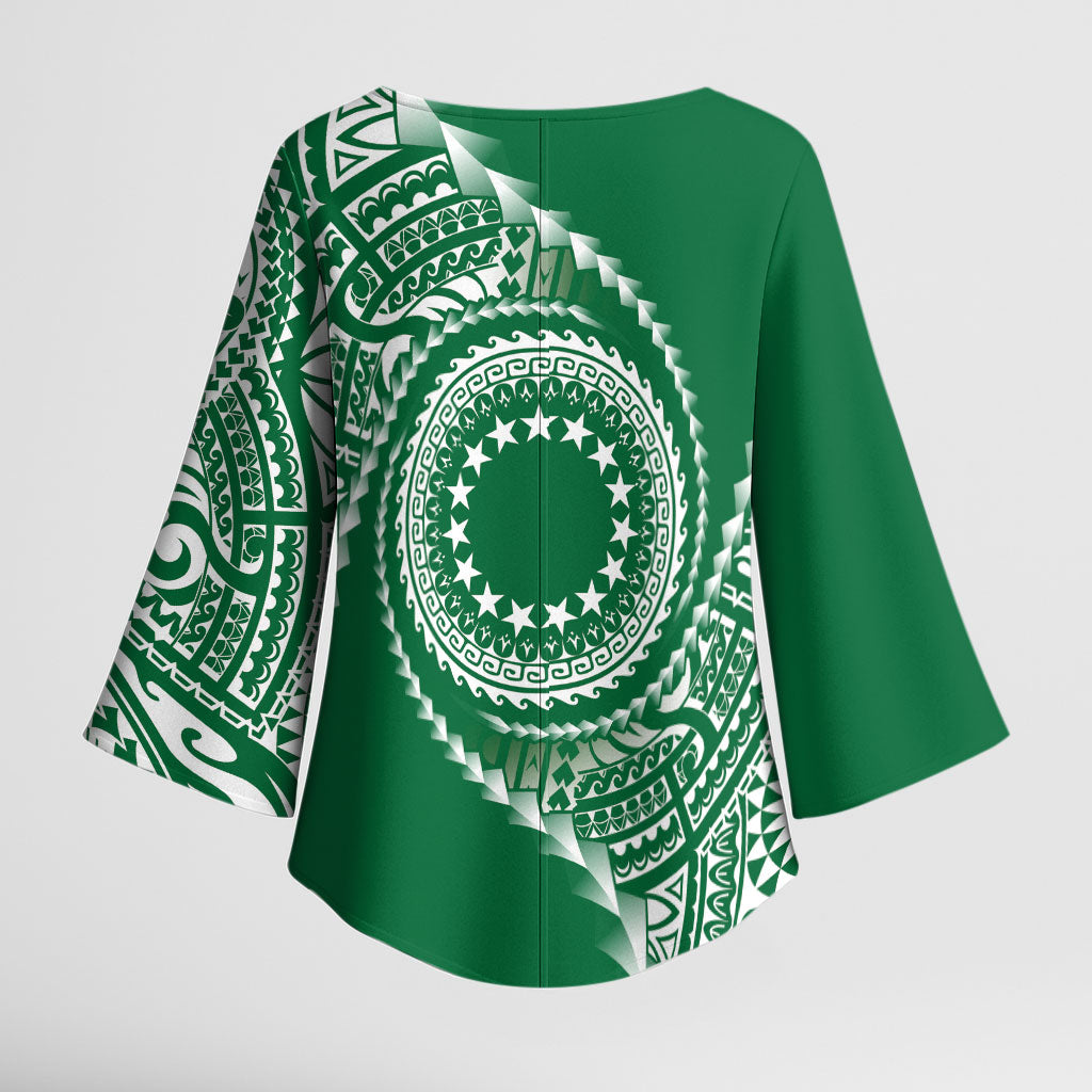 Cook Islands Gospel Day Kimono Sleeve Blouse Green Tribal Curves