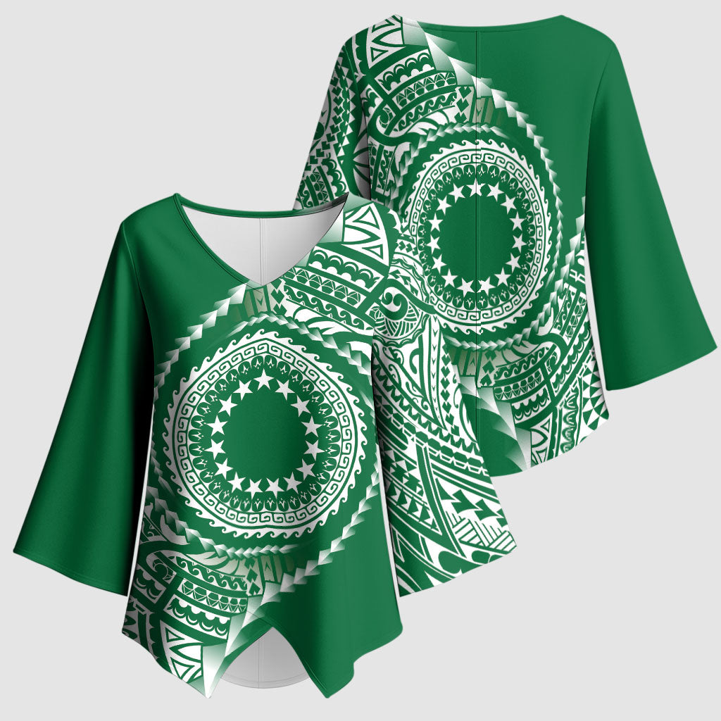 Cook Islands Gospel Day Kimono Sleeve Blouse Green Tribal Curves