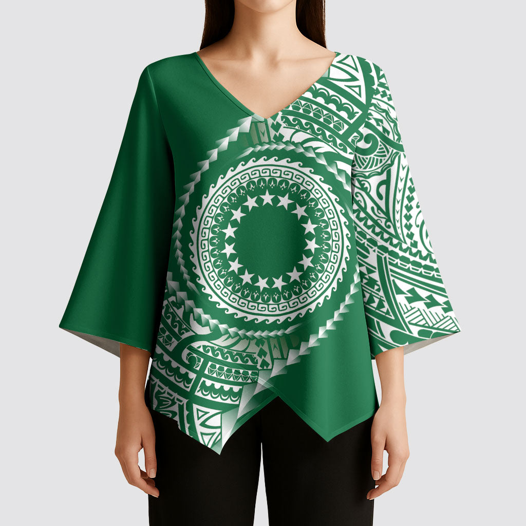 Cook Islands Gospel Day Kimono Sleeve Blouse Green Tribal Curves