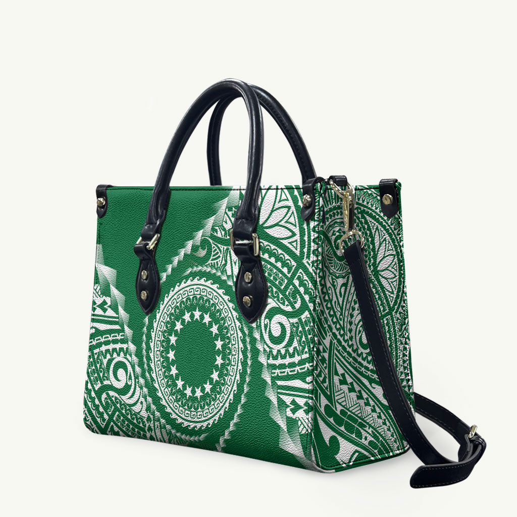 Cook Islands Gospel Day Leather Bag Green Tribal Curves
