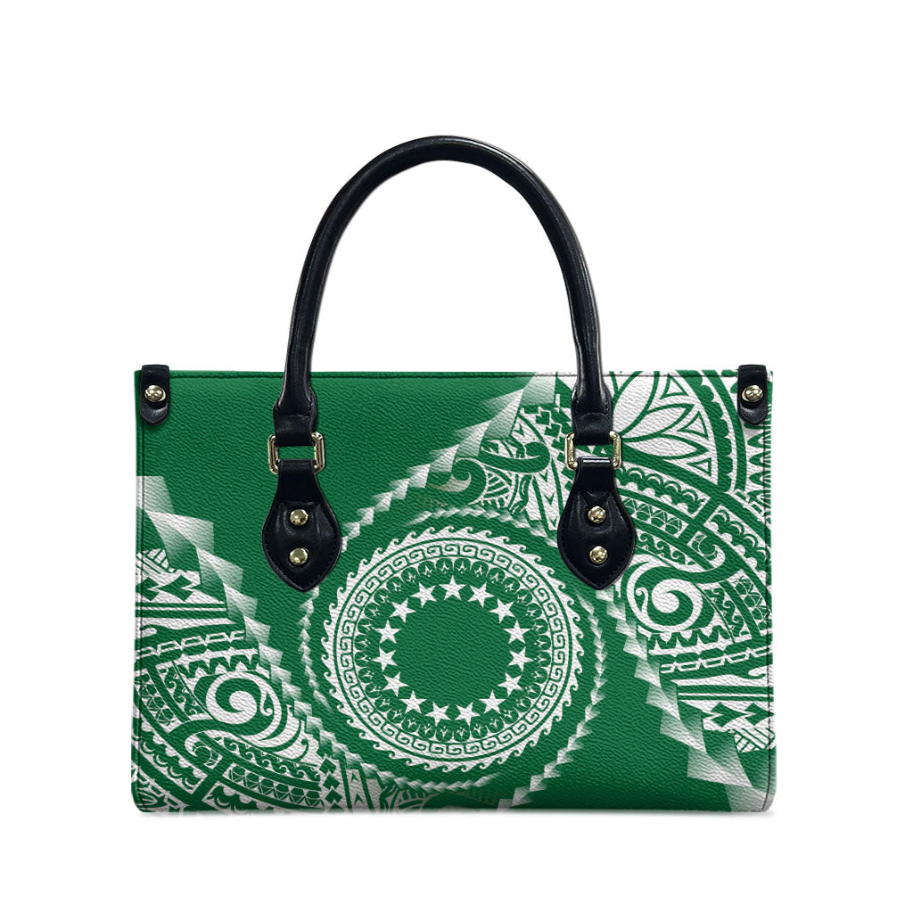 Cook Islands Gospel Day Leather Bag Green Tribal Curves