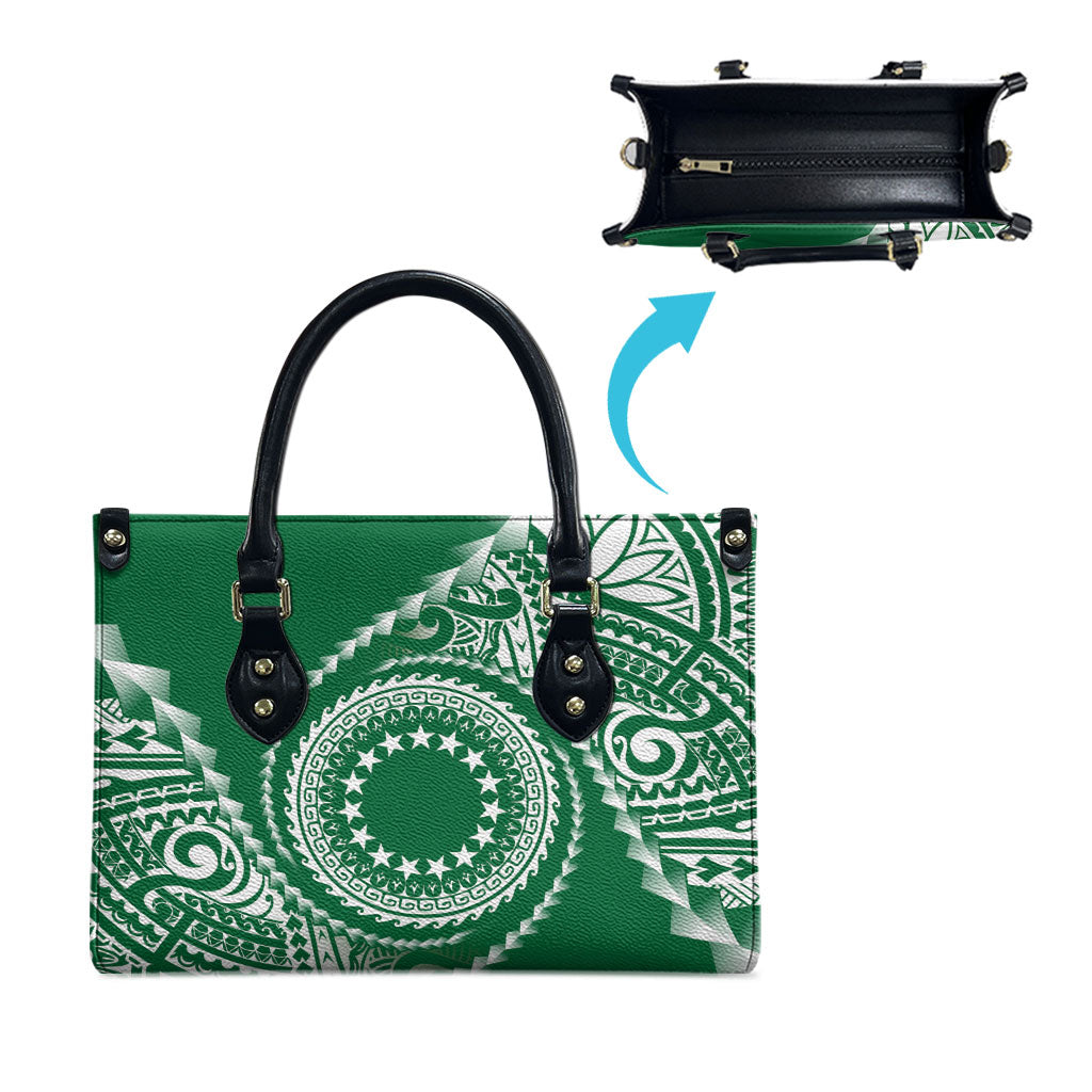 Cook Islands Gospel Day Leather Bag Green Tribal Curves