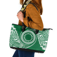 Cook Islands Gospel Day Leather Tote Bag Green Tribal Curves
