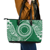 Cook Islands Gospel Day Leather Tote Bag Green Tribal Curves