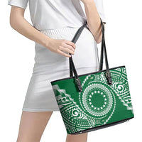 Cook Islands Gospel Day Leather Tote Bag Green Tribal Curves