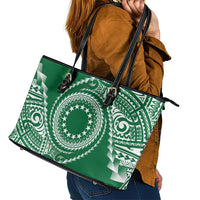 Cook Islands Gospel Day Leather Tote Bag Green Tribal Curves