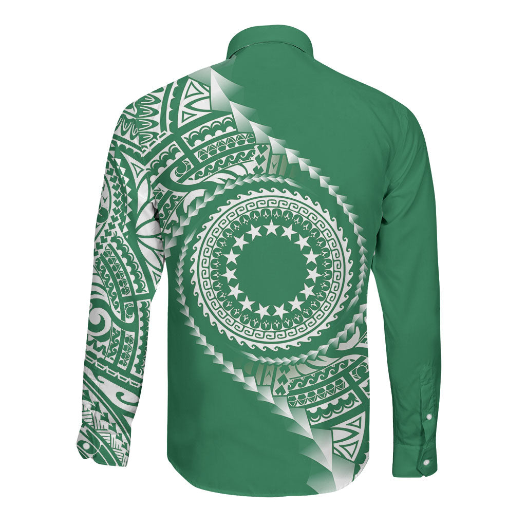 Cook Islands Gospel Day Long Sleeve Button Shirt Green Tribal Curves