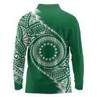 Cook Islands Gospel Day Long Sleeve Polo Shirt Green Tribal Curves