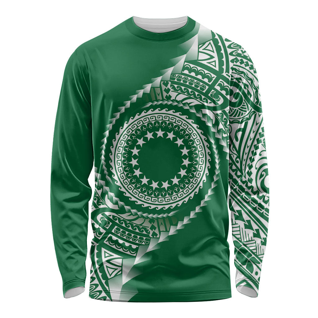Cook Islands Gospel Day Long Sleeve Shirt Green Tribal Curves