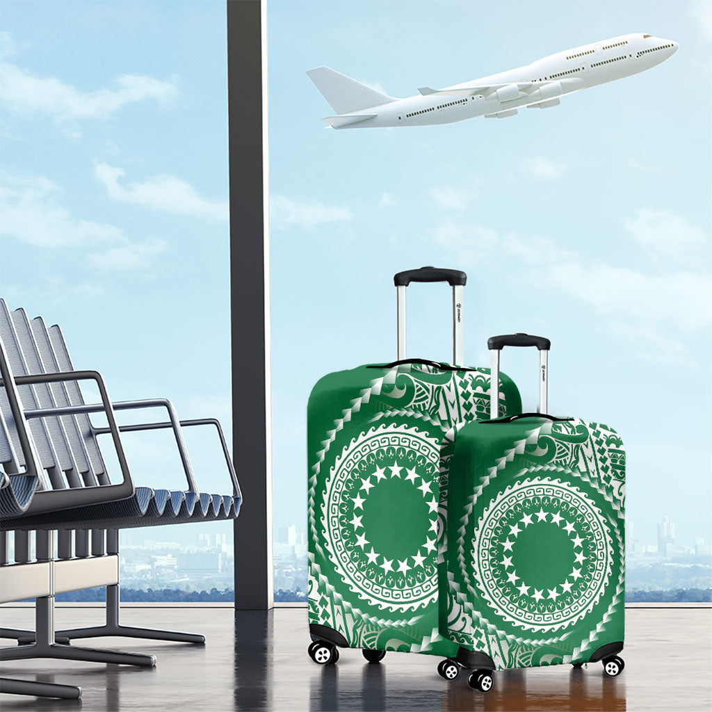 Cook Islands Gospel Day Luggage Cover Green Tribal Curves