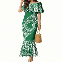 Cook Islands Gospel Day Mermaid Dress Green Tribal Curves