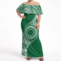 Cook Islands Gospel Day Off Shoulder Maxi Dress Green Tribal Curves