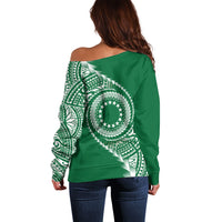 Cook Islands Gospel Day Off Shoulder Sweater Green Tribal Curves
