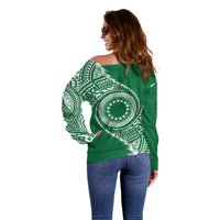 Cook Islands Gospel Day Off Shoulder Sweater Green Tribal Curves