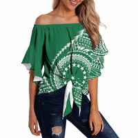 Cook Islands Gospel Day Off Shoulder Wrap Waist Top Green Tribal Curves