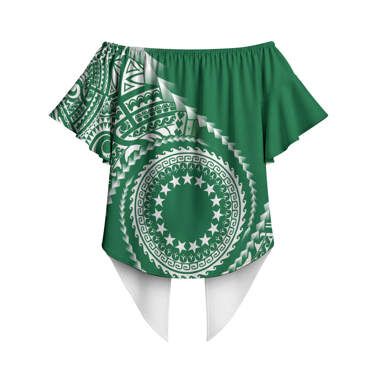 Cook Islands Gospel Day Off Shoulder Wrap Waist Top Green Tribal Curves