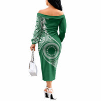 Cook Islands Gospel Day Off The Shoulder Long Sleeve Dress Green Tribal Curves