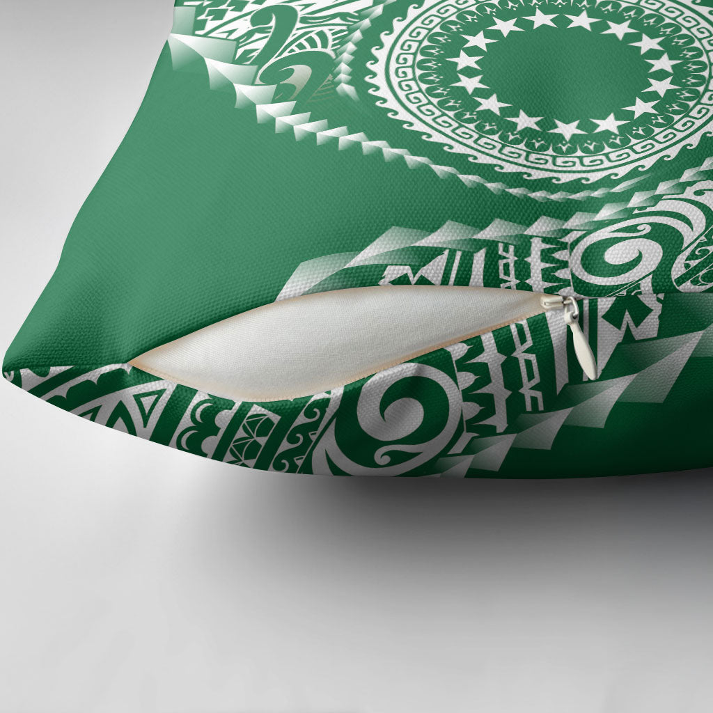 Cook Islands Gospel Day Pillow Cover Green Tribal Curves