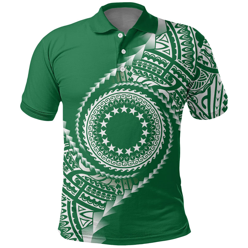 Cook Islands Gospel Day Polo Shirt Green Tribal Curves
