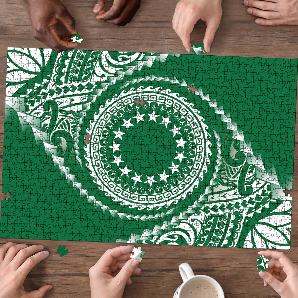 Cook Islands Gospel Day Puzzle Green Tribal Curves