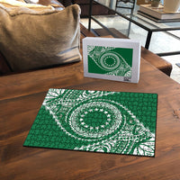 Cook Islands Gospel Day Puzzle Green Tribal Curves