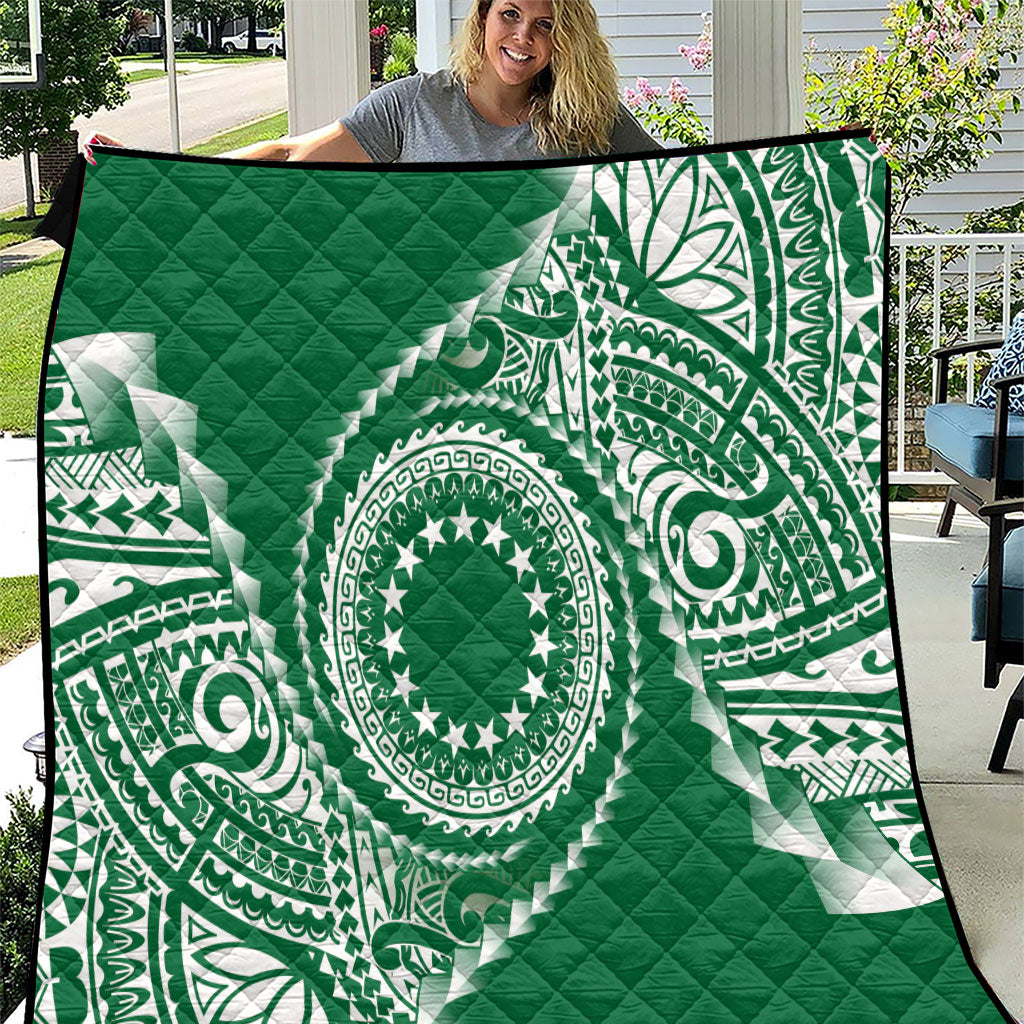 Cook Islands Gospel Day Quilt Green Tribal Curves