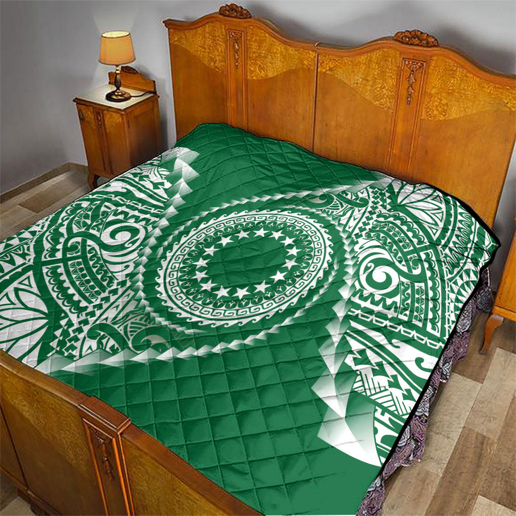 Cook Islands Gospel Day Quilt Green Tribal Curves