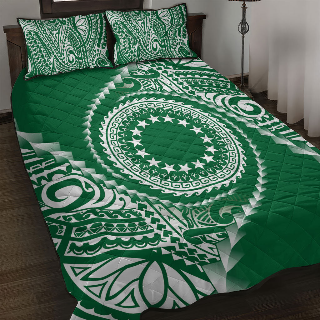 Cook Islands Gospel Day Quilt Bed Set Green Tribal Curves