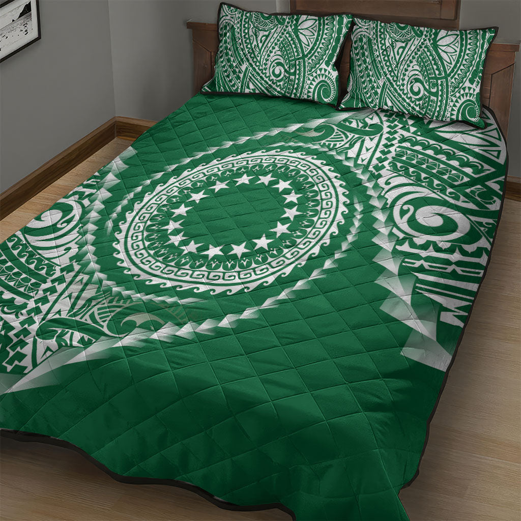 Cook Islands Gospel Day Quilt Bed Set Green Tribal Curves