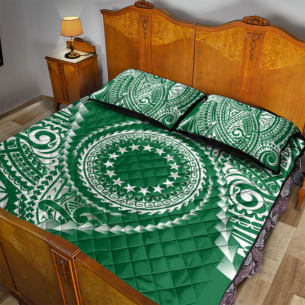 Cook Islands Gospel Day Quilt Bed Set Green Tribal Curves