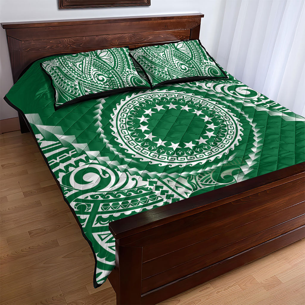 Cook Islands Gospel Day Quilt Bed Set Green Tribal Curves