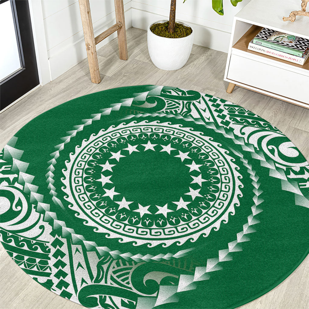 Cook Islands Gospel Day Round Carpet Green Tribal Curves