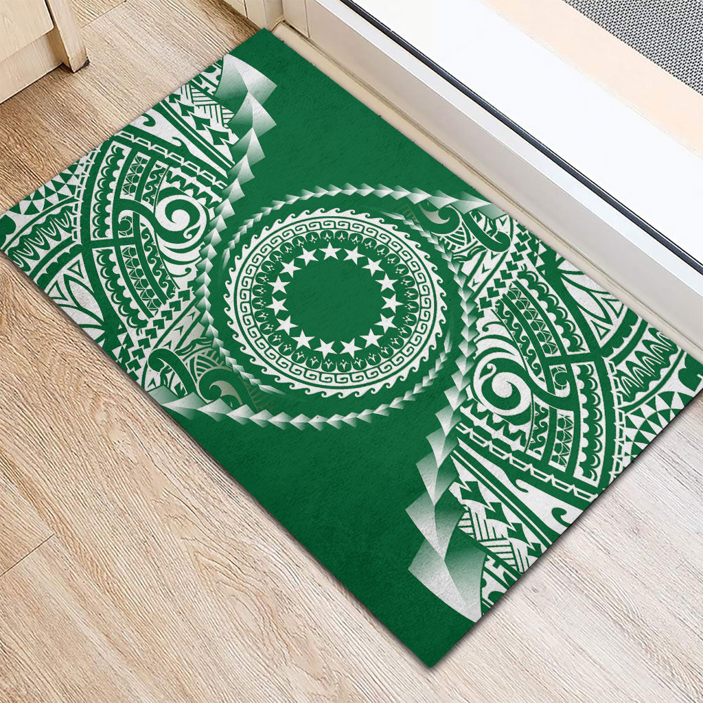 Cook Islands Gospel Day Rubber Doormat Green Tribal Curves